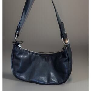 Vintage Y2K Lauren Ralph Lauren Black Leather Baguette Shoulder Bag 90s